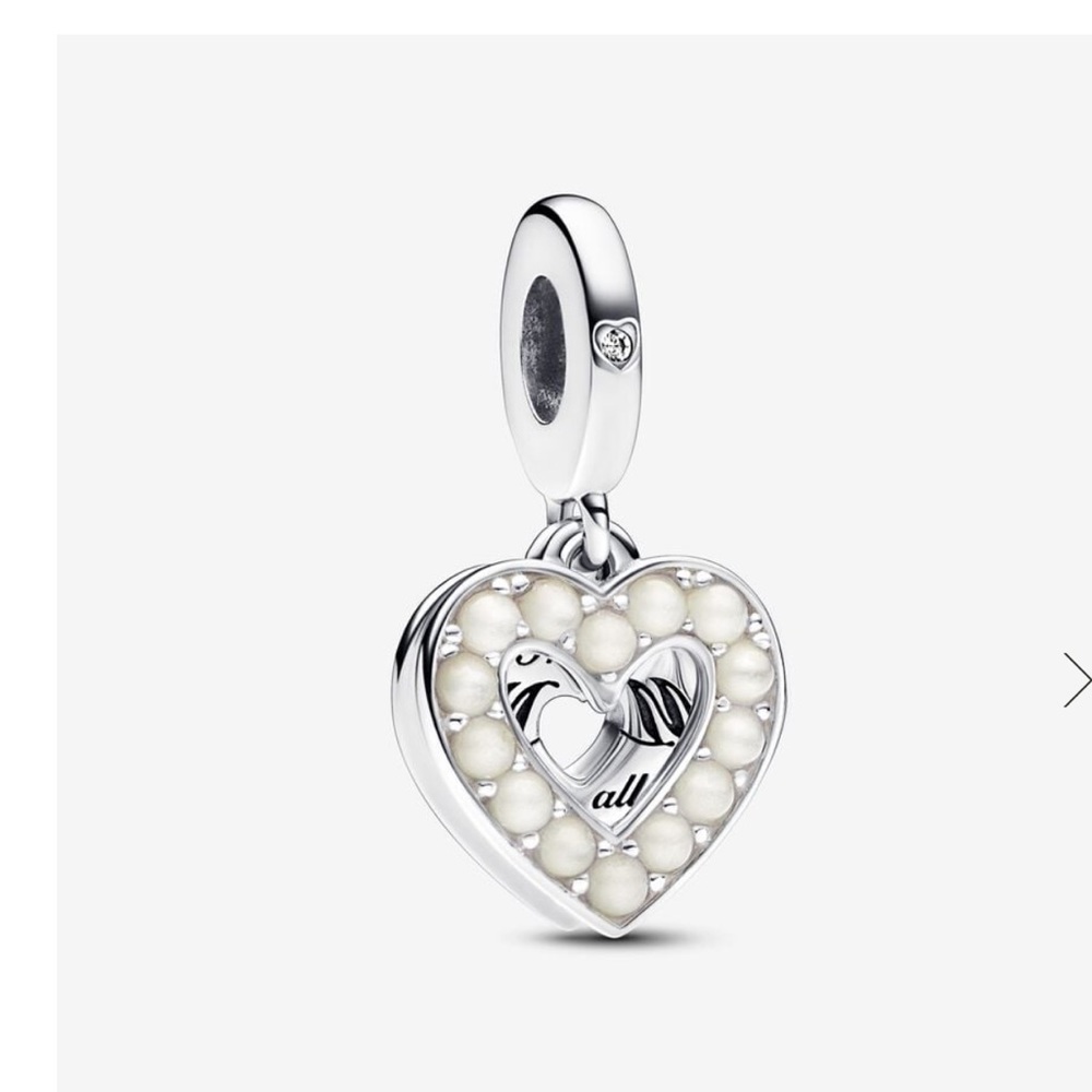 Pearlscent white heart double dangle charm